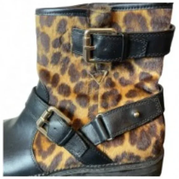 NINE WEST WOMEN'S ARRIA LEOPARD FAUX FUR MOTO BOOTS SIZE 10M - Picture 6 of 10